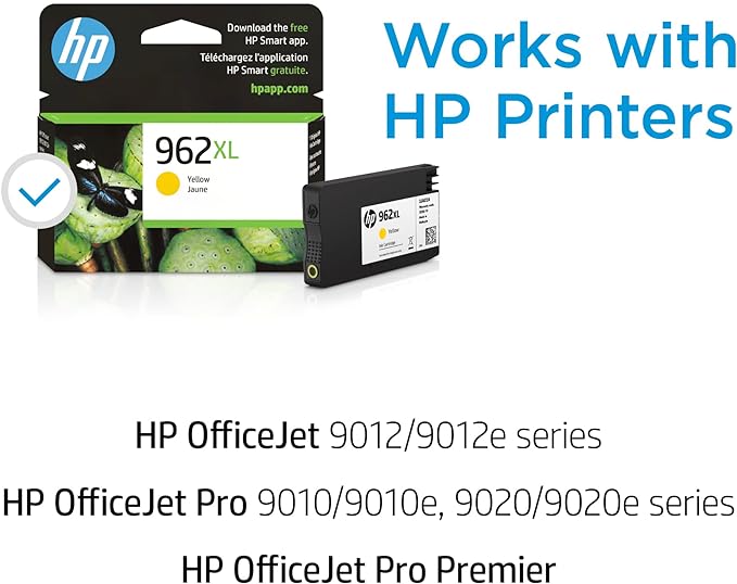 HP 962XL Yellow High-yield Ink Cartridge | Works with HP OfficeJet 9010 Series, HP OfficeJet Pro 9010, 9020 Series | Eligible for Instant Ink | 3JA02AN