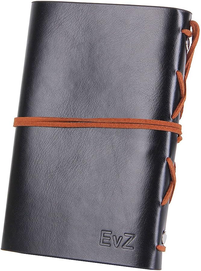 EvZ Leather Writing Journal Notebook, 5 Inches Vintage Nautical Spiral Blank String Diary Notepad Sketchbook Travel to Write in, Unlined Paper, Retro Pendants, Classic Embossed, Black