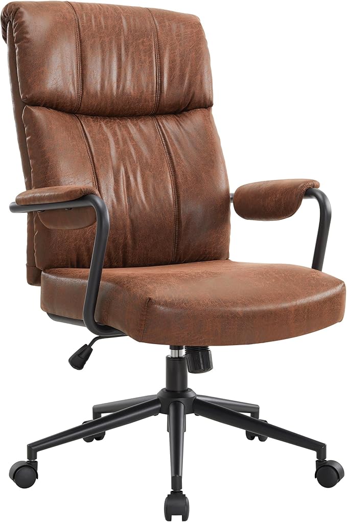 Mid Century Office Chair, Ergonomic Modern Breathable Fabric Home Desk Chair with Lumbar Support, Adjustable Height Swivel Computer Chair for Home Office (Brown)
