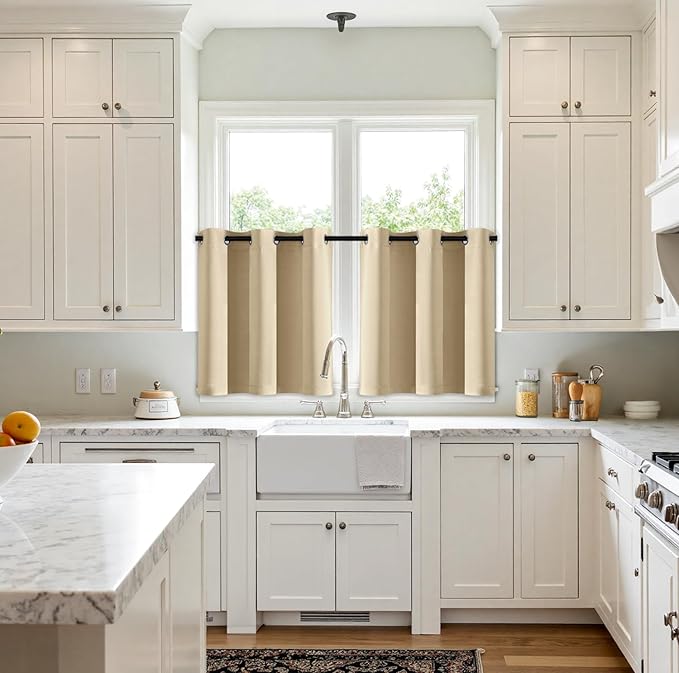 MIULEE Short Curtains for Windows - Cream Beige Blackout Half Window Curtains Thermal Insulated Privacy Drapes for Kitchen Bedroom Bathroom Grommet Top Small Basement Tiers W40 x L36 Inch 2 Panels