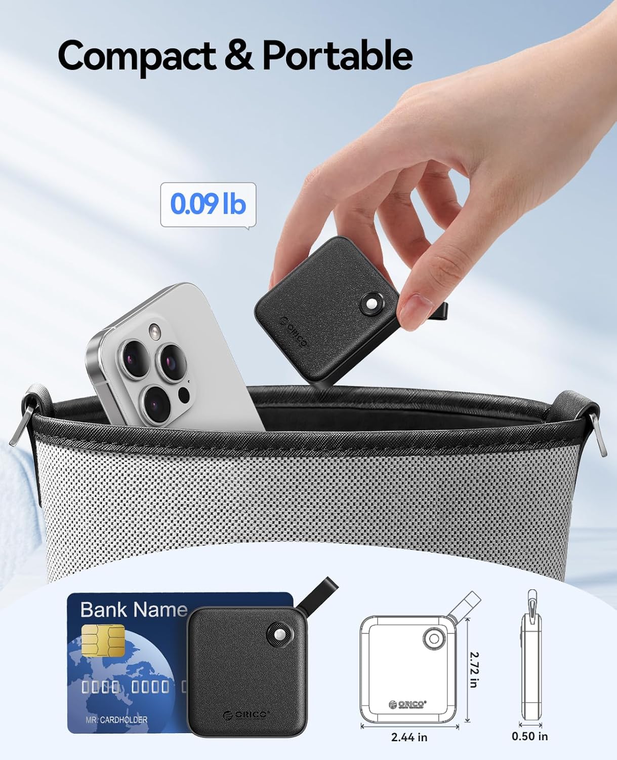 ORICO Portable SSD 256 GB with 2 in 1 USB C Cable, External Solid State Drives, Up to 460MB/s, Status Indicator, Reliable Storage for USB-C Smartphone, Tablet, PC - B5PLUS