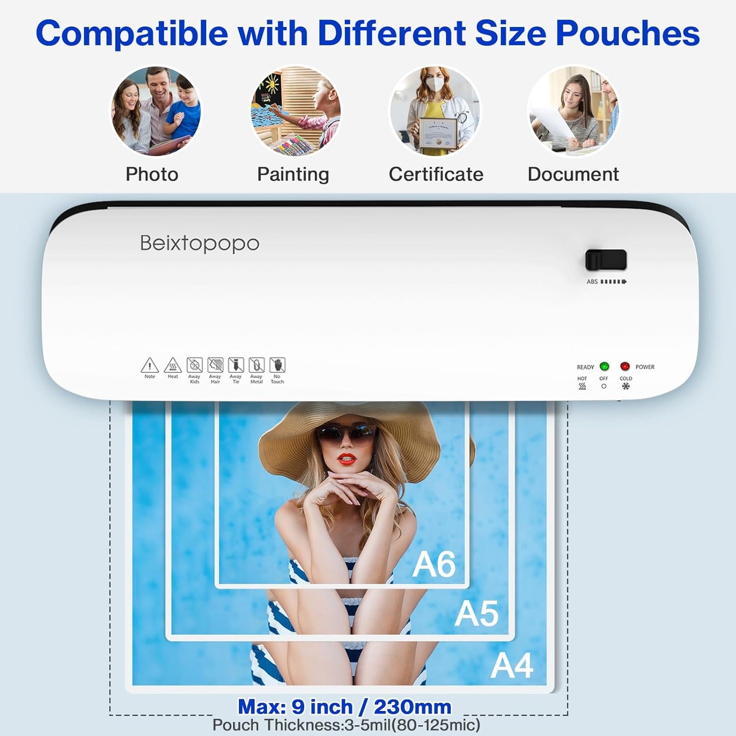 Thermal Laminator, 8.5x11 Laminator, 9 Inch Laminater Machine with 12 Laminating Sheets, A4/A5/A6 Personal Hot Cold Laminating Machine for Home School Teachers Office, Anti-Jam