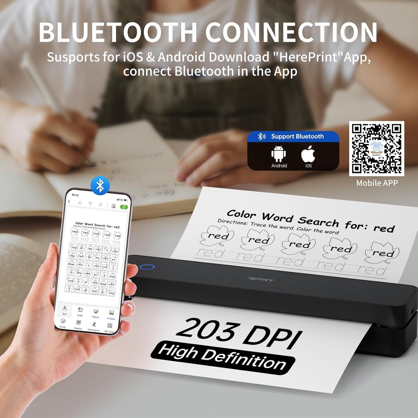 iDPRT Portable Printer Wireless for Travel, Inkless Bluetooth Thermal Printers for Home,Office,Vehicles203DPI,Supports 8.5" x 11" US Letter&A4 A5 Size,Compatible with Android and iOS Phones&PC