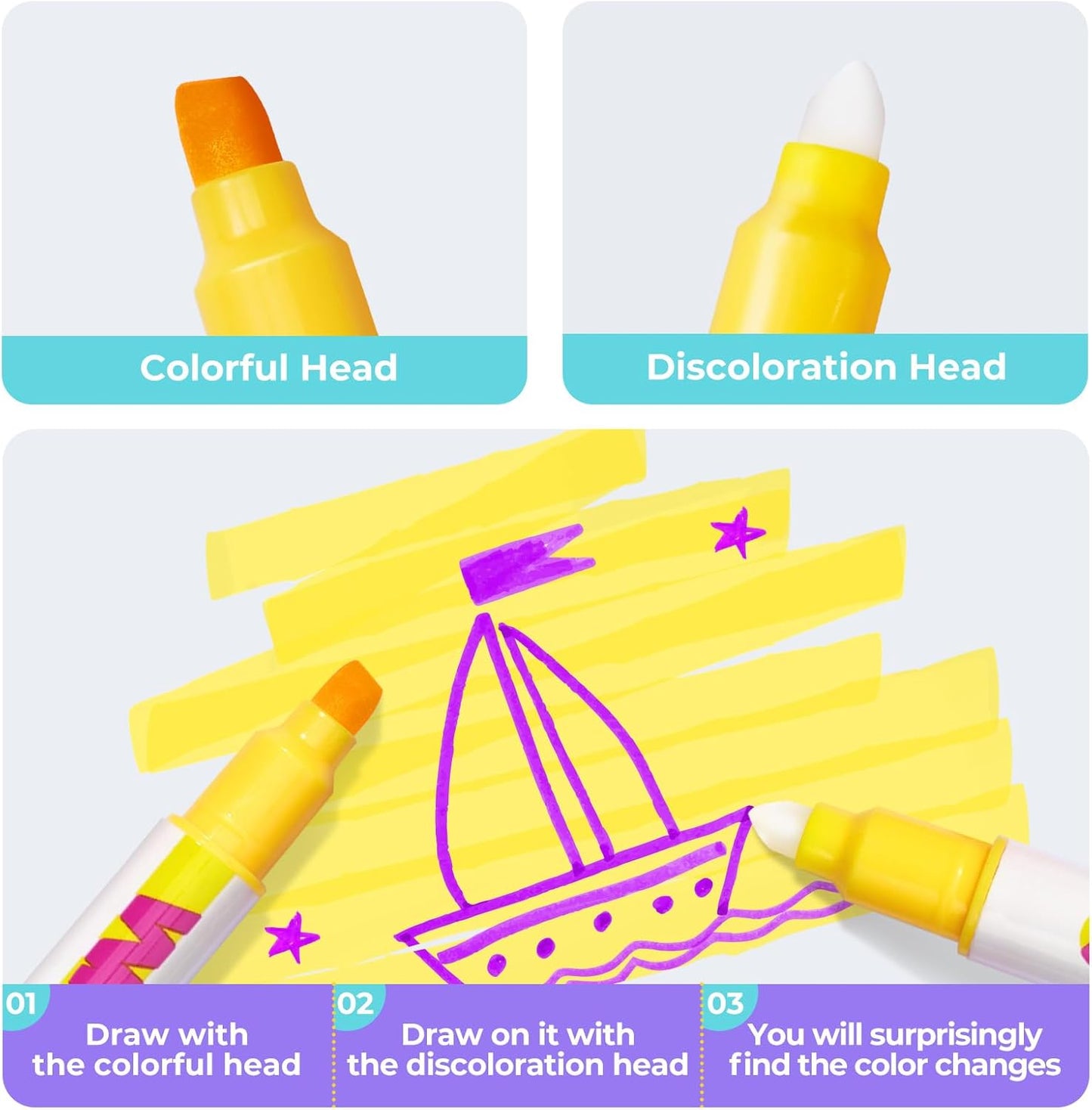 JoyCat 10 Color Changing Highlighter Pens,Dual Tip Magic Markers,Assorted Fluorescent Colors for Art Journaling,Note Taking&School Office Journaling Supplies,No Bleed,Ideal gift&marker for Kids&Adult