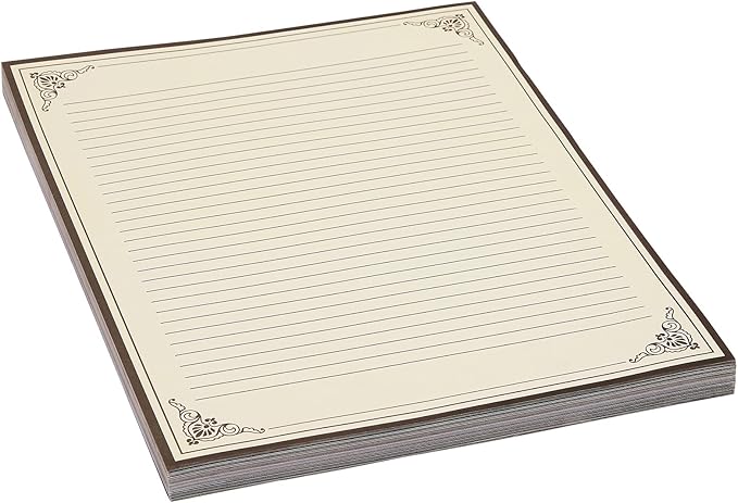 Juvale Fancy Vintage Lined Paper with Antique Border Design, Aged Stationery for Writing Letters, Invitations, Poems, Lyrics, Notes, Cream Color (8.5x11 Inches) - 96 Sheets