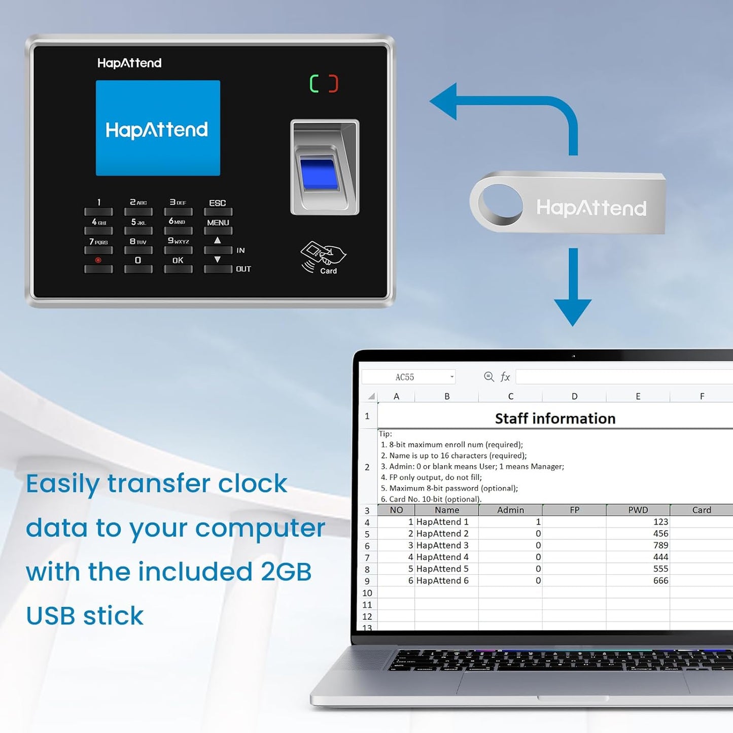 Time Clock - Fingerprint Time Clocks for Employees Small Business Automatic Calculate Hours, H2 Standalone Biometric Clock in Machine for Employees with 5 RFID Cards (0 Monthly Fees)
