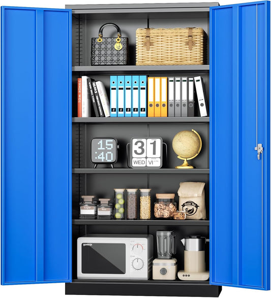INTERGREAT Storage Cabinet,72”H Garage Steel Locking Cabinets with Doors and 4 Adjustable Shelves, Tall Lockable File Tool Cabinet for Home Office, Metal Classroom Cabinets Basement, Black-Blue