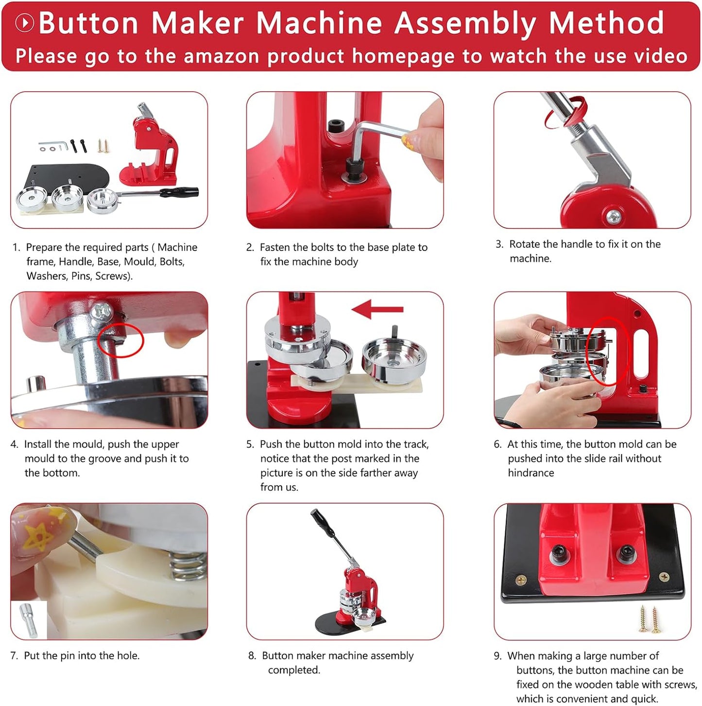 Button Maker Machine Set, Multiple Sizes Button Maker Machine 58+75mm, Push Pull Button Press Machine，Pin Maker Machine with Circle Cutter and Cutting Mat, Come with 200 Button Parts Supplies