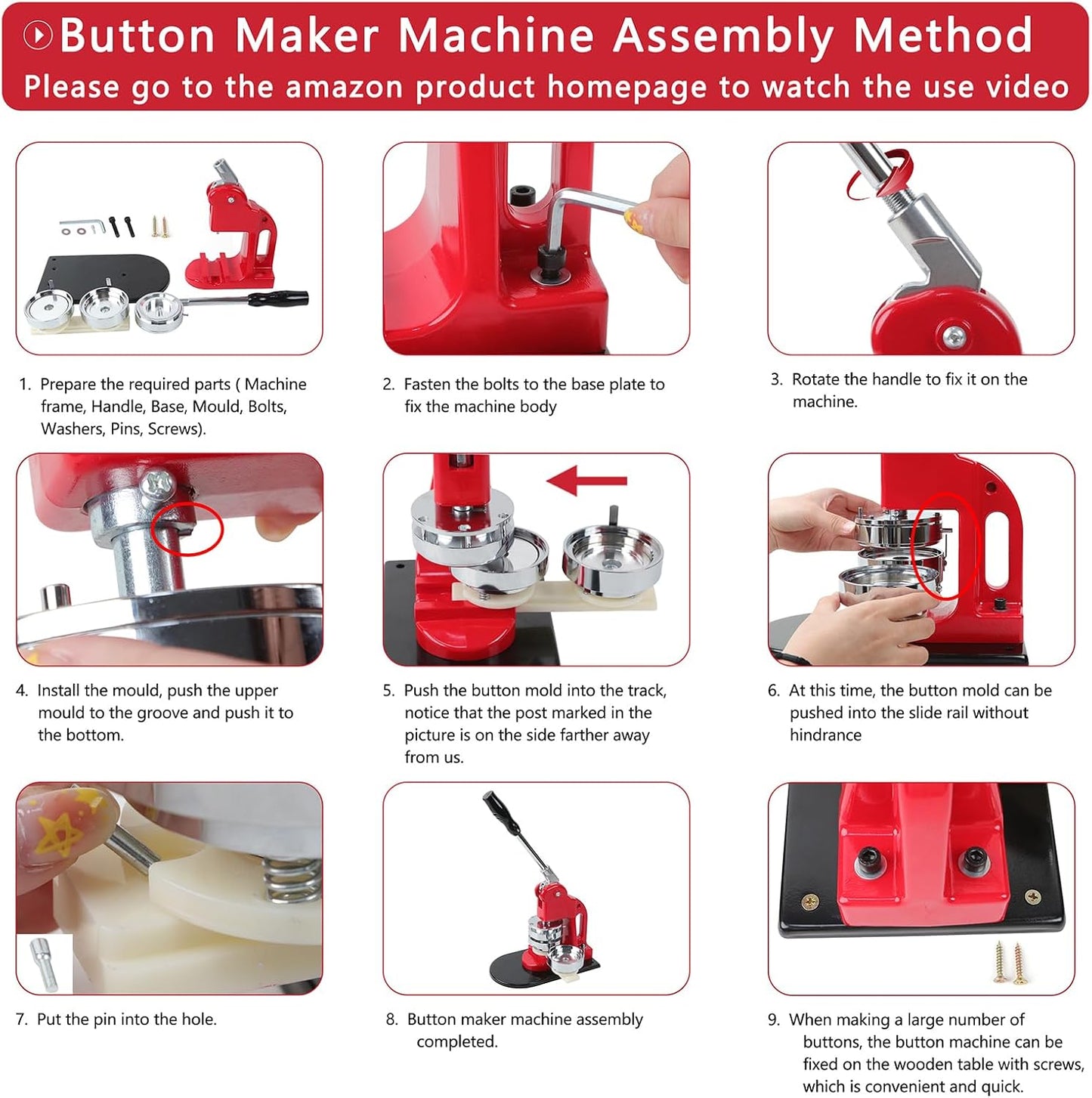 Button Maker Multiple Sizes - DIY Press 1.25 inch+2.25 inch+3 inch, Removable Badge Machine With 300 Parts Supplies, Circle Cutter and Cutting Mat