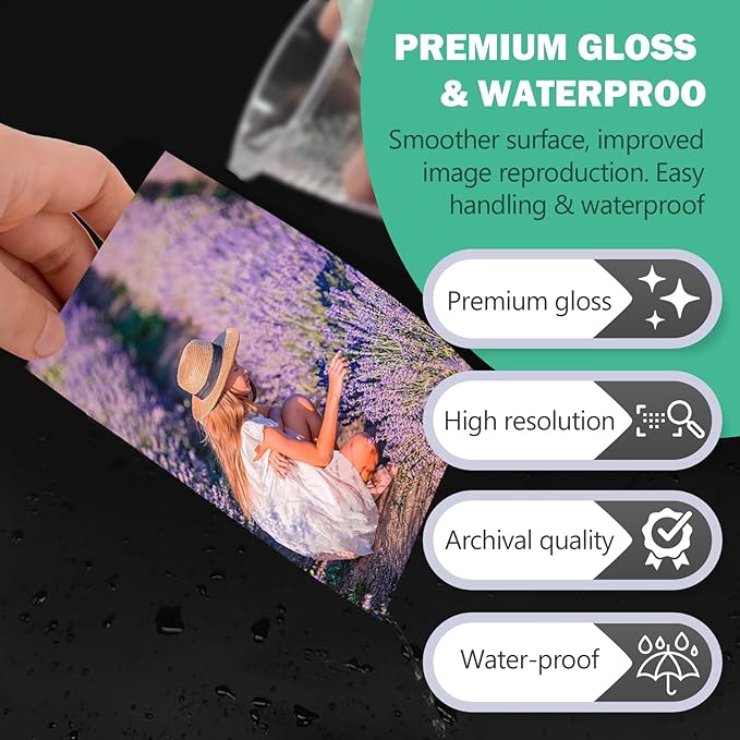 Ultra-Premium Glossy RC Photo Paper, Professional and Heavyweight Metallic Resin Coated Photo Paper, Pigment and Dye Inkjet Printer Suitable, Waterproof, 8x10, 50 Pack