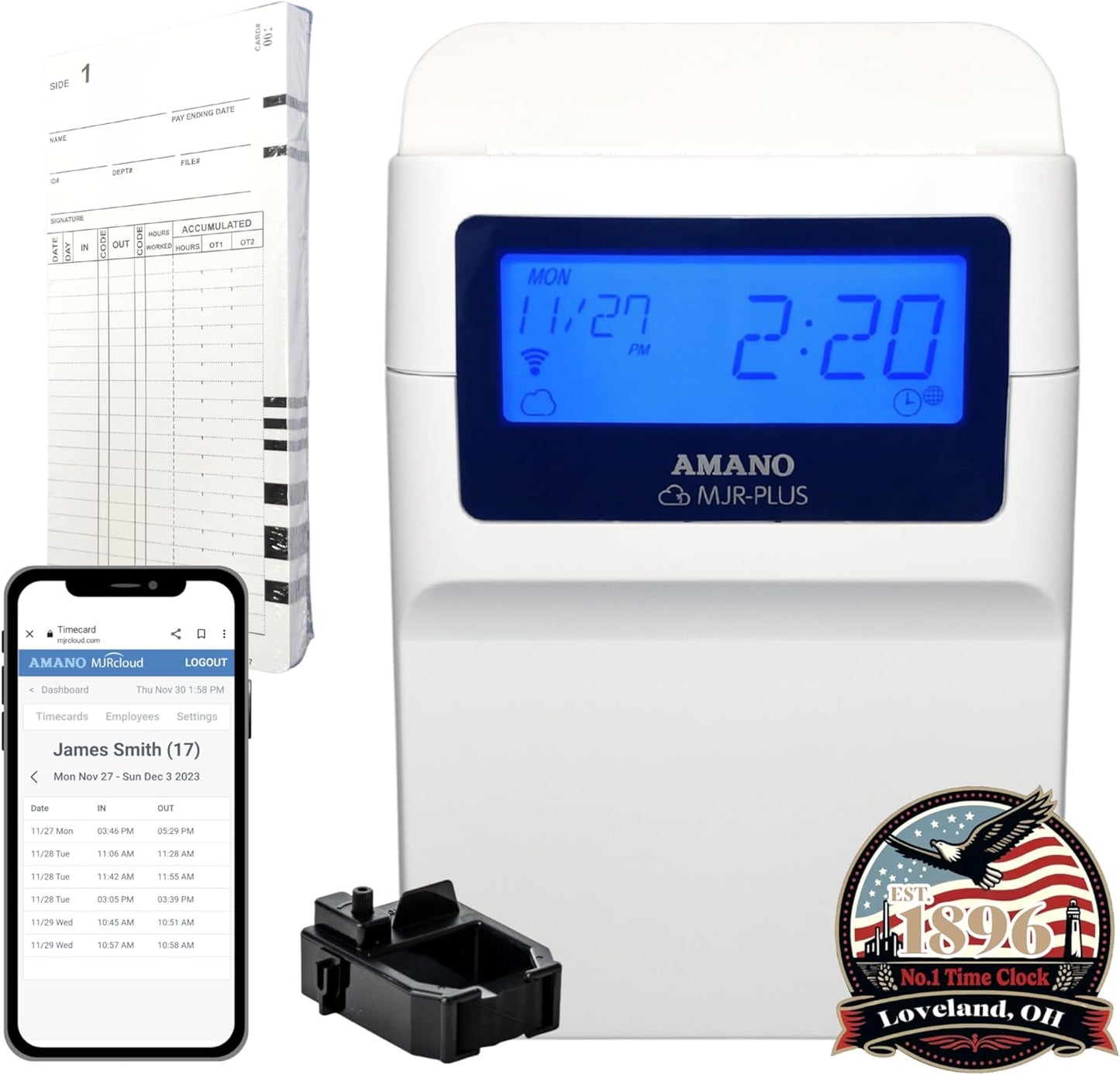 AMANO Calculating Time Clock with WiFi Connection to Free Cloud APP: View Employee Punch Times Remotely from Anywhere, Anytime (MJR-PLUSEZ)