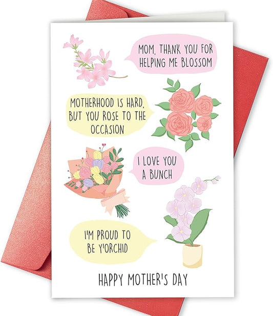 Funny Flowers Mother’s Day Card for Mom, Happy Mothers Day Card for Her, Mothers Day Card for Garden Mom, Flowers Pun Mothers Day Card from Daughter Son