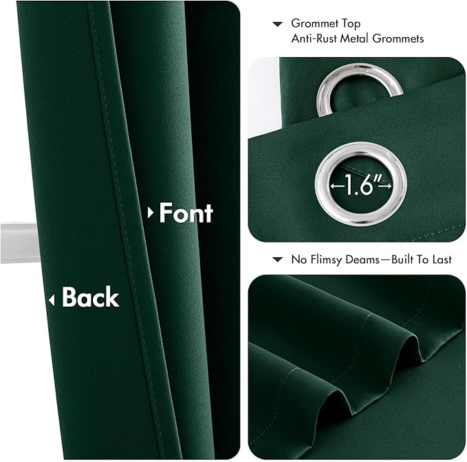 MIULEE Short Curtains for Windows - Hunter Green Blackout Half Window Curtains Thermal Insulated Privacy Drapes for Kitchen Bedroom Bathroom Grommet Top Small Basement Tiers W40 x L36 Inch 2 Panels