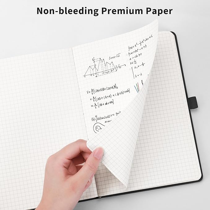 RETTACY Graph Grid Paper Notebook, 2-Pack, 192 Pages per Pack, A5 Medium Size (5.7'' x 8.3''), Leather Hardcover, 100 GSM Thick Paper, for School, Students, Math, Engineering (Black & Pink)