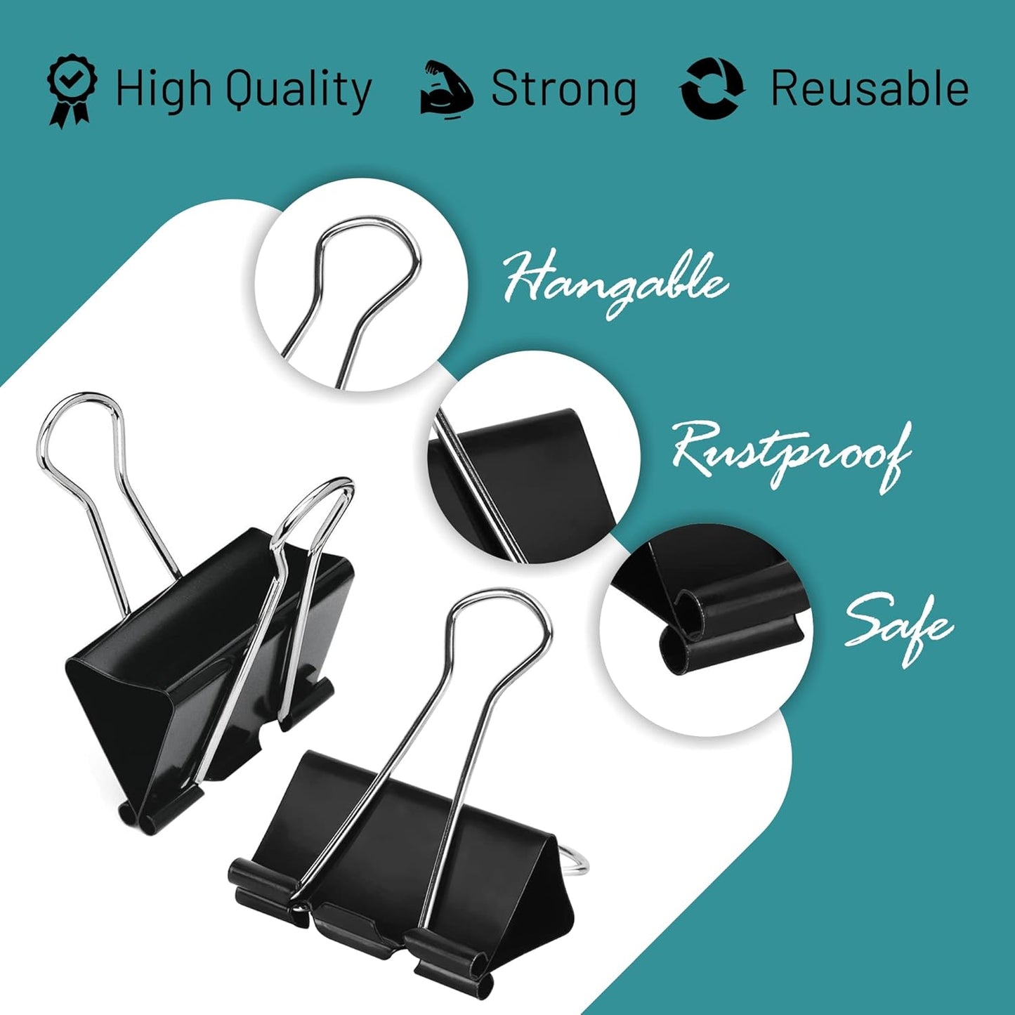 Binder Clips - 24 Mini Binder Clips, 0.6 Inch Black Paper Clamps, File Clip for Home, Office and School Supplies