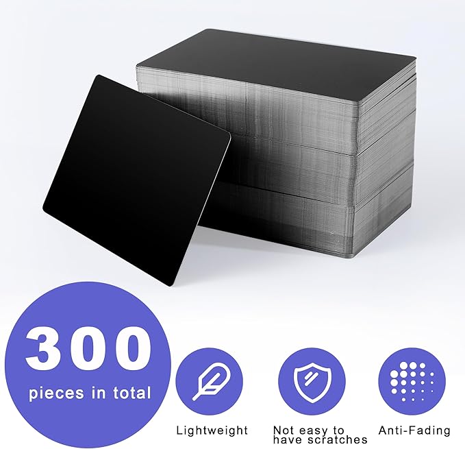 300 Pcs Metal Business Cards Black Metal Business Card Blanks for CNC Engraver Laser Engraving Reliable and Sturdy Multipurpose Aluminium Business Card Blanks Thickness 0.01 Inch