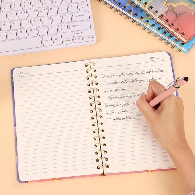 LABUK 3 Pack A5 Spiral Notebook for Women, 160Pages Hardcover Journaling Notebook with Back Pocket, Suitable for School, Office, Home