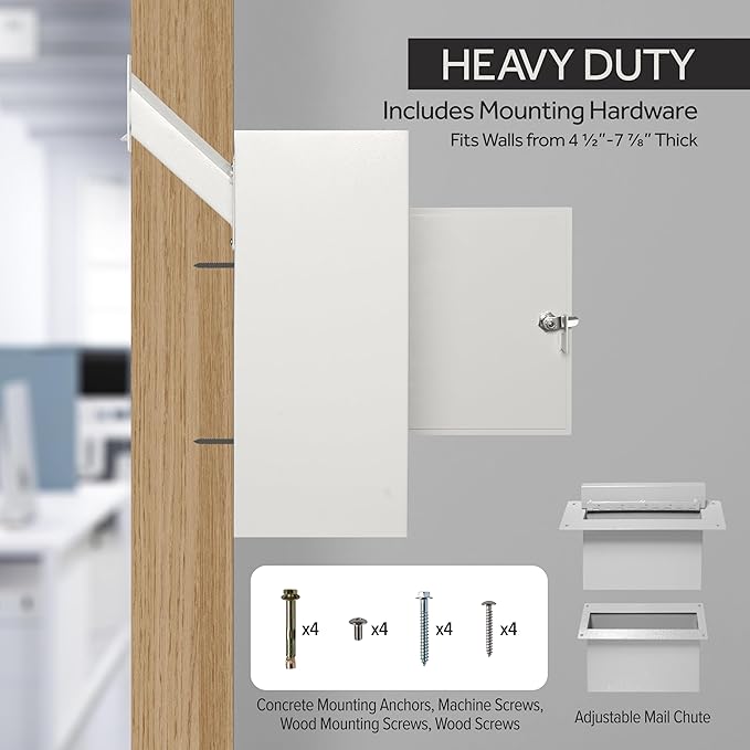 Through-The-Wall Drop Box Deposit Safe 17 x 13 x 7 - Heavy Duty Steel Mailbox with Lock for Receiving Mail, Checks, Letters, Cash and More for Home, Office and Commercial Use (D700) (Gray)