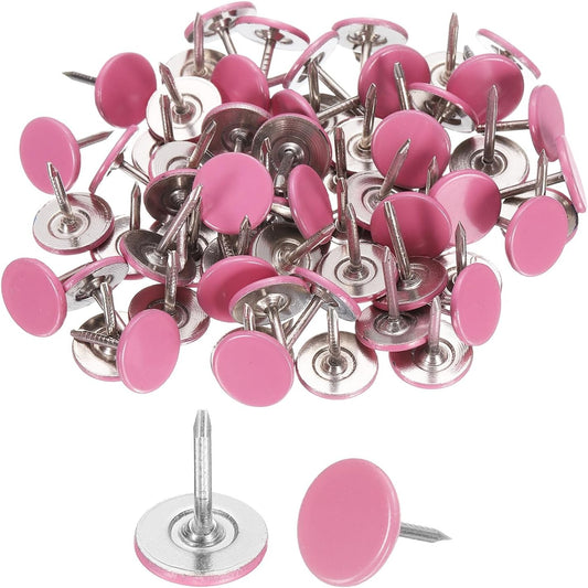 uxcell 100Pcs Upholstery Tacks, 11mmx13mm Flat Head Thumb Tack Decorative Furniture Nails Push Pins for Furniture Sofa Headboards, Pink