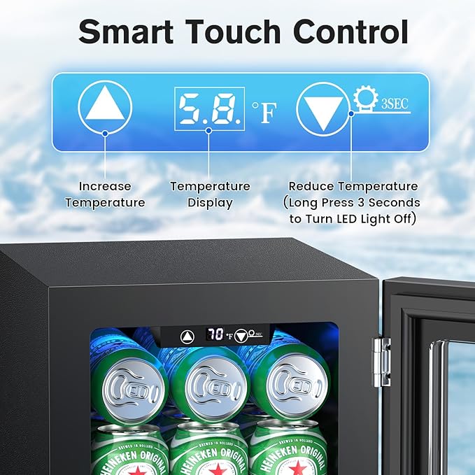 24 Cans Beverage Refrigerator Cooler, Mini Fridge Countertop Drink Cooler for Soda, Canned Beer, Adjustable Digital Temperature Control for Home Dorm Office, Black