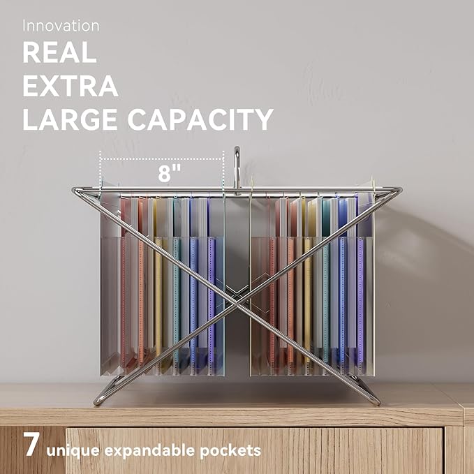 ThinkTex Plastic Expanding Hanging File Folders, 7 Innovative 1.2" Accordion Pockets, Large Capacity, Multi-Color Tabs, Letter Size for Filing Cabinet - 3 Packs 3 Colors