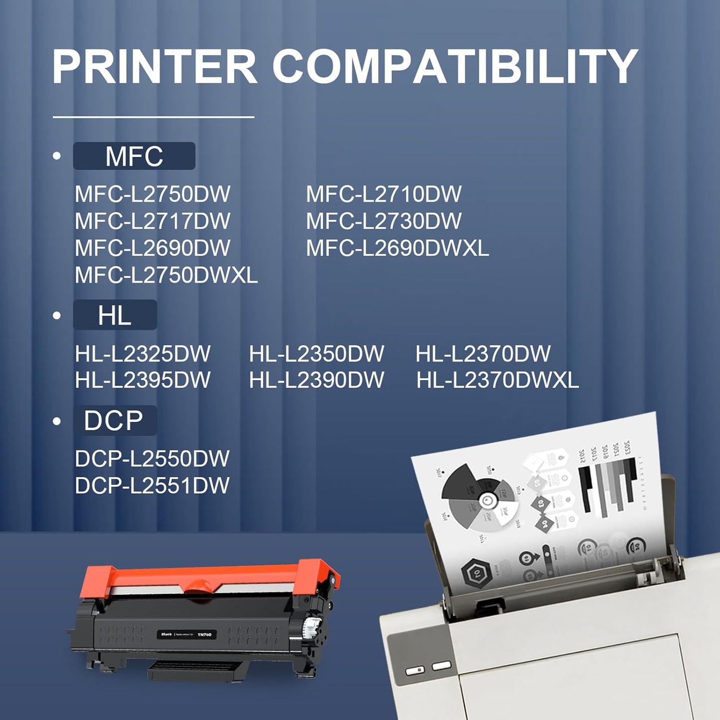 Comatible TN760 Toner Cartridges Replacement for Brother TN760 TN-760 TN730 TN-730 TN 760 Toner Use with MFC-L2710DW MFC-L2750DW HL-L2350DW DCP-L2550DW HL-L2395DW HL-L2370DW HL-L2390DW Toner Cartridge