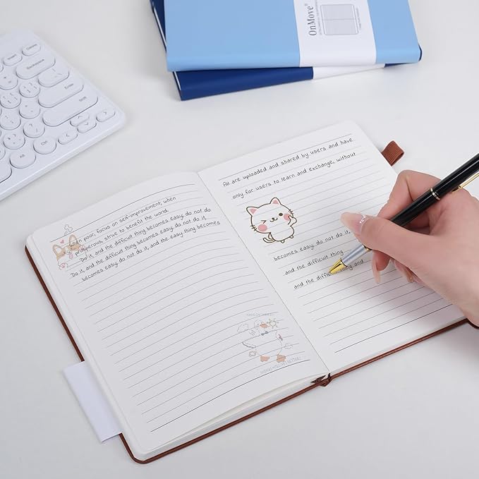 Lined Notebook Journal for Women Men 200 Pages A5 Hardcover Leather with Pen Holder College Ruled Journals for Work Note Taking Travel School Gary