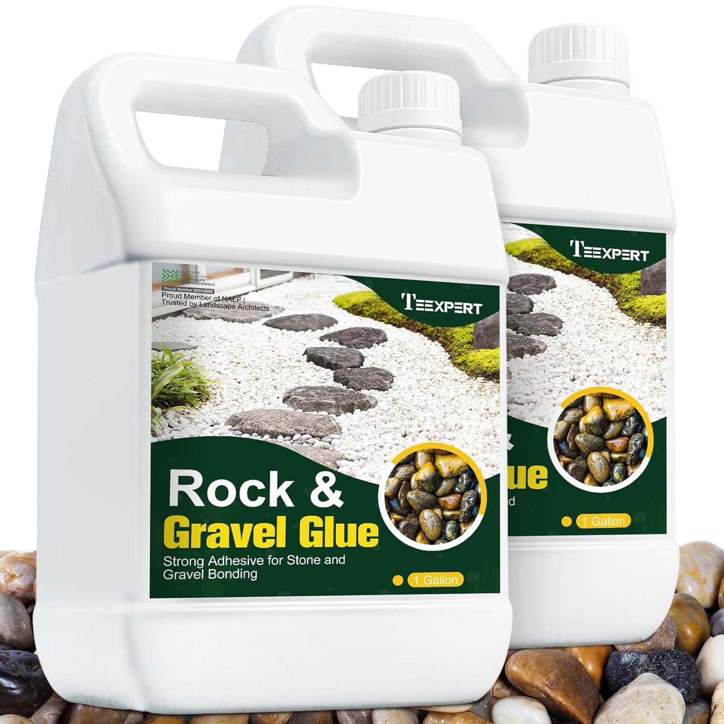 Teexpert 2 Gallon Rock Glue for Landscaping – Strong Pea Gravel Binder & Stone Adhesive for Walkways, Yards, Patios, and Driveways