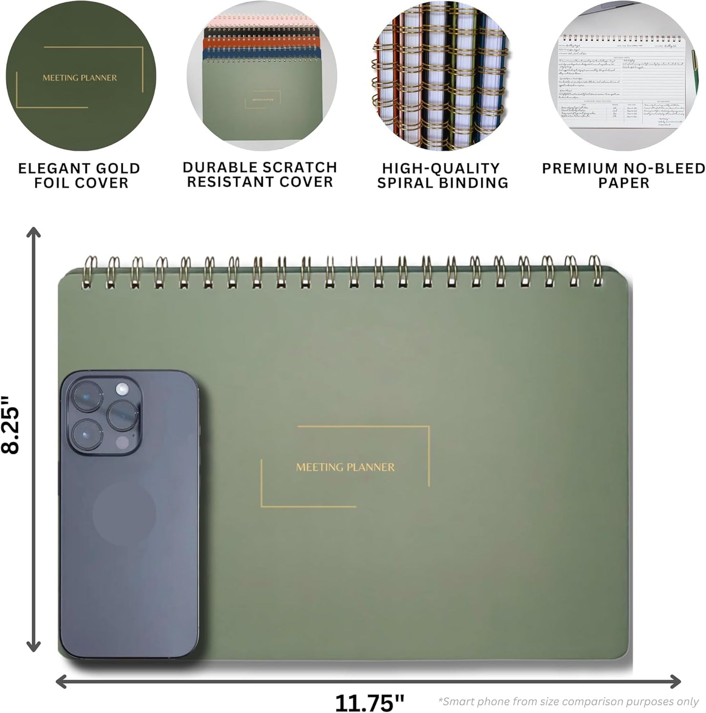 | Meeting Notebook for Work | 8.25" x 11.75" | Project Planner | Simple Design | Multiple Layouts | Office and Business Planner (Evergreen, Meeting Planner - Landscape)
