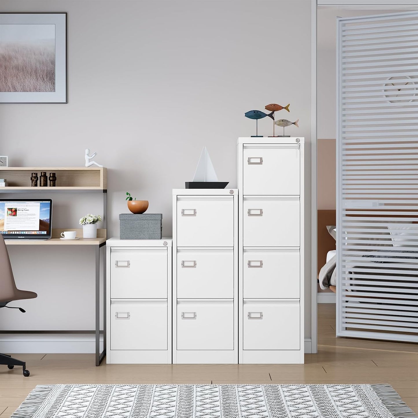 SISESOL 3 Drawer File Cabinet with Lock and Tag,Narrow Three Drawer Filing Cabinet,Vertical Metal File Cabinets,White Filing Cabinets for Home Office Fit Letter/A4/Legal Size File,Easy Assembly