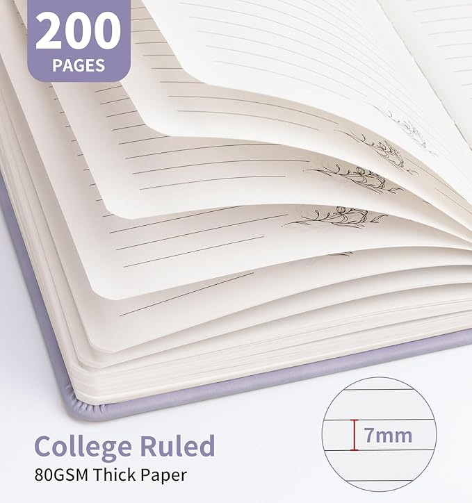 Lined Journal Notebook For Women, 200 Pages A5 Hardcover Leather Journals For Writing College Ruled Notebook For Work School Note Taking Business Diary Notepad 5.7'' X 8.3''- Smoky Purple