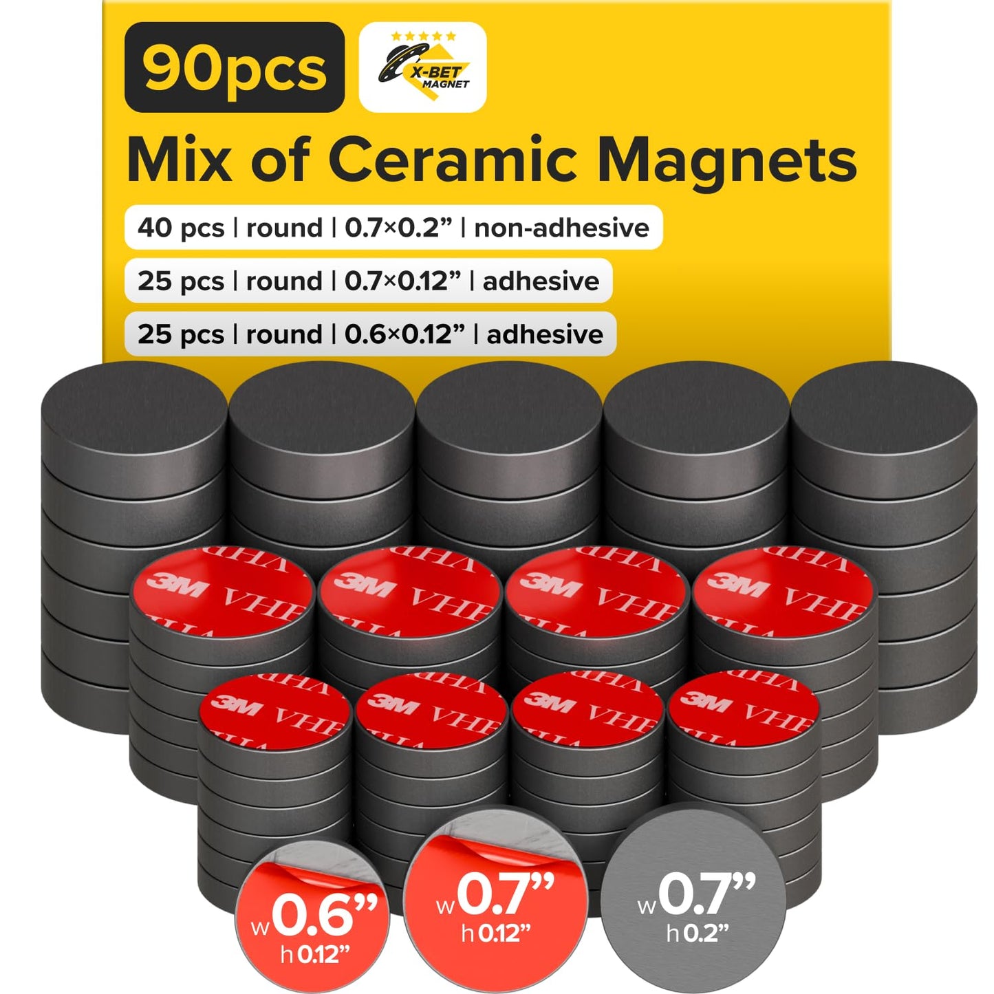 X-bet MAGNET Pack of 90 Ceramic Mix, with Adhesive Backing high-Strength, Versatile Perfect for Home, Office and Projects - Durable, Reliable, and Easy to Use
