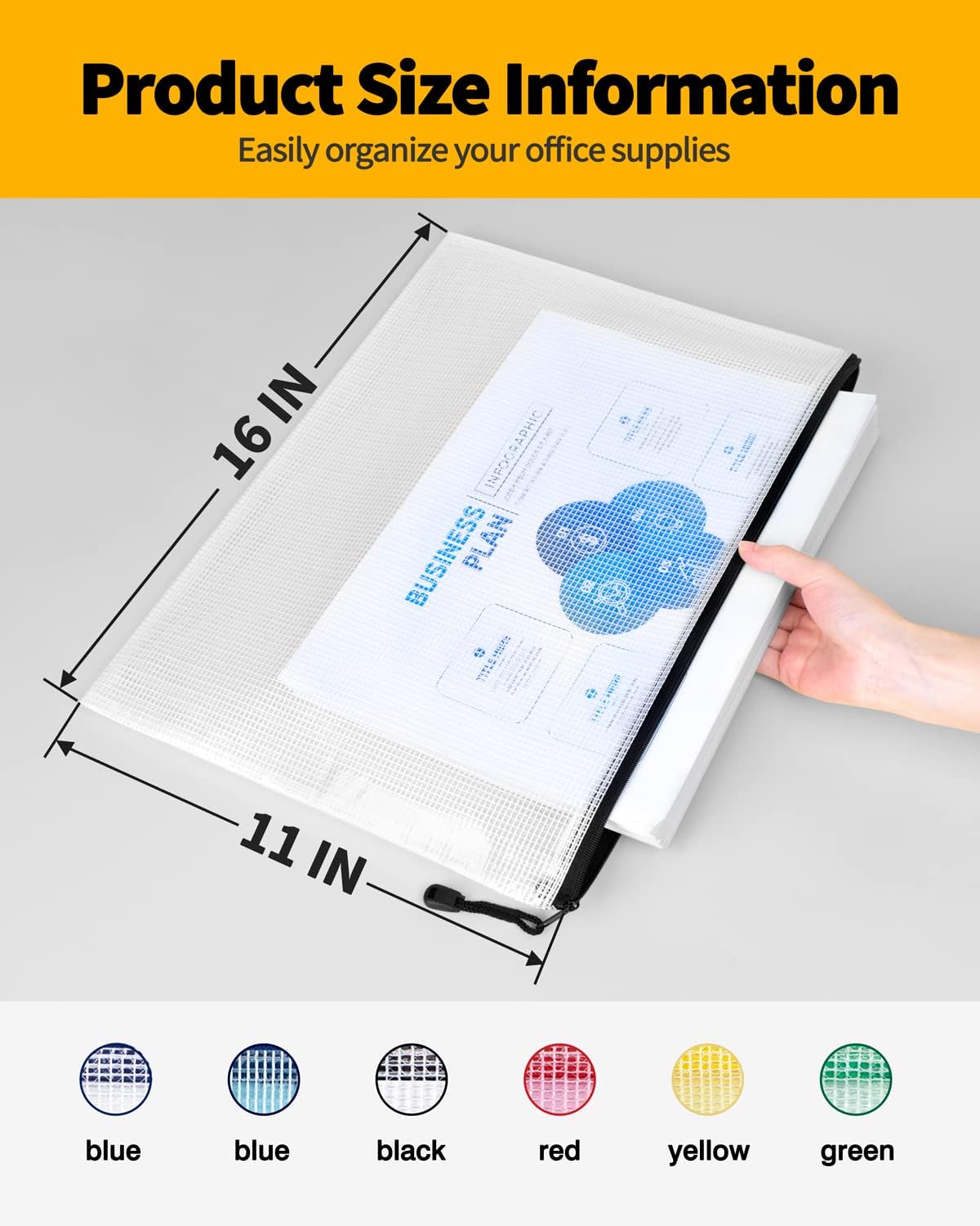 SUNEE Mesh Zipper Pouch 11x16 in (Black, 24 Packs),Extra Large Water-Resistant Zip Bag for School Office Supplies, Puzzles & Games Organizing Storage