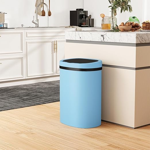 PayLessHere 13 Gallon Trash Can Kitchen Trash Can Automatic Garbage Can with Lid Touch Free High-Capacity Motion Sensor for Kitchen Bedroom Bathroom Office Wateproof Trash Bin (1, Blue)