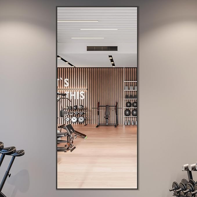 MELOMOIR 71"x32" Large Mirror Full Length, Oversized Floor Mirror Full Length for Bedroom Living Room Cloakroom Gym, Hanging Standing or Leaning Full Body Mirror with Stand, Black Aluminum Alloy Frame