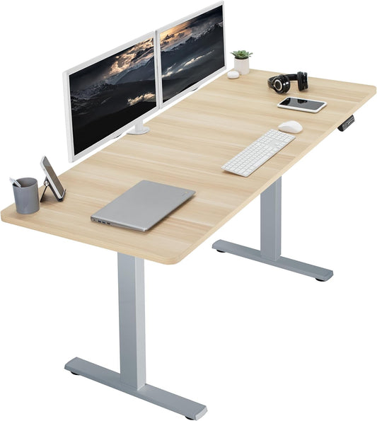 VIVO Electric 71 x 30 in Standing Desk, Memory Height Adjustment, 1B Series, Light Wood Top Gray Frame, DESK-KIT-1G7C
