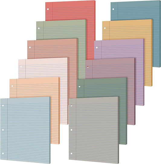 PerKoop 600 Sheets Colored Loose Leaf Paper 8.5" x 11" college ruled Lined 3 Hole Punched notebook Filler Paper for 3 Ring Binders Office School Supplies (Retro Color)