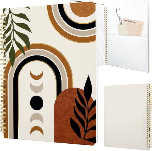 Cute Spiral Notebook journal A4 Aesthetic Pretty Design for Women Girls Kawaii with Pocket, 8.5 x 11 inch, Graph, Moon Boho