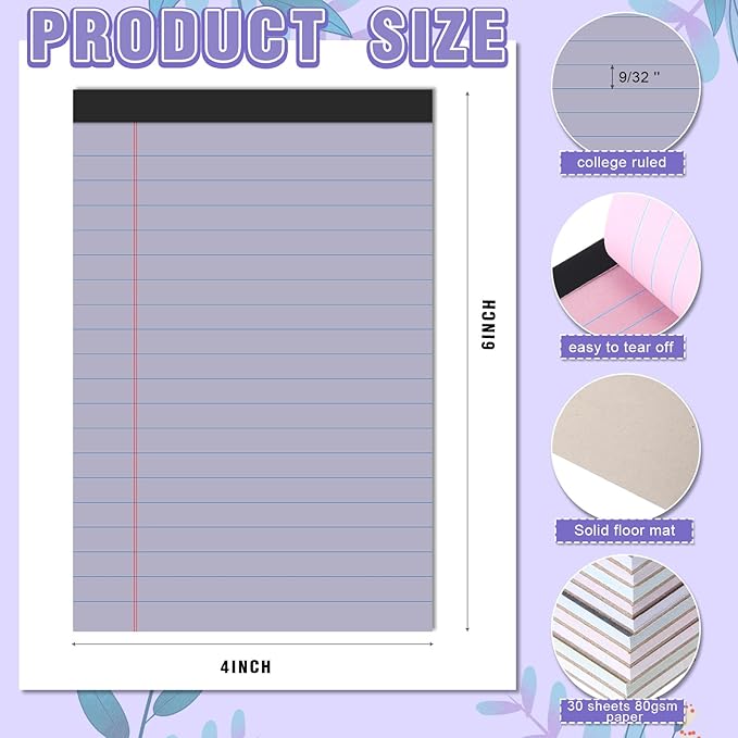 Lincia 24 Pcs 4" x 6" Legal Pad Writing Notepads Small Legal Pad College Ruled 30 Sheets Multiple Color Lined Note for Work 80 Gsm Paper for Grocery List Shopping List (Cute Color)