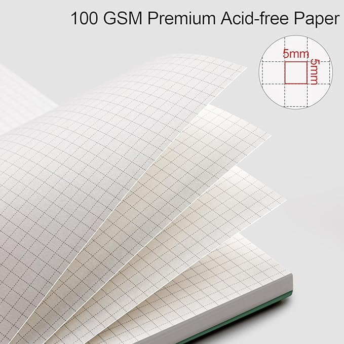 AHGXG Graph Paper Notebook - Spiral Notebook Journal 7.6" x 10", B5 Large Graph Notebook, 140 Pages, 100 gsm Thick Grid Paper, Waterproof Plastic Cover, for School Writing Engineering, Green