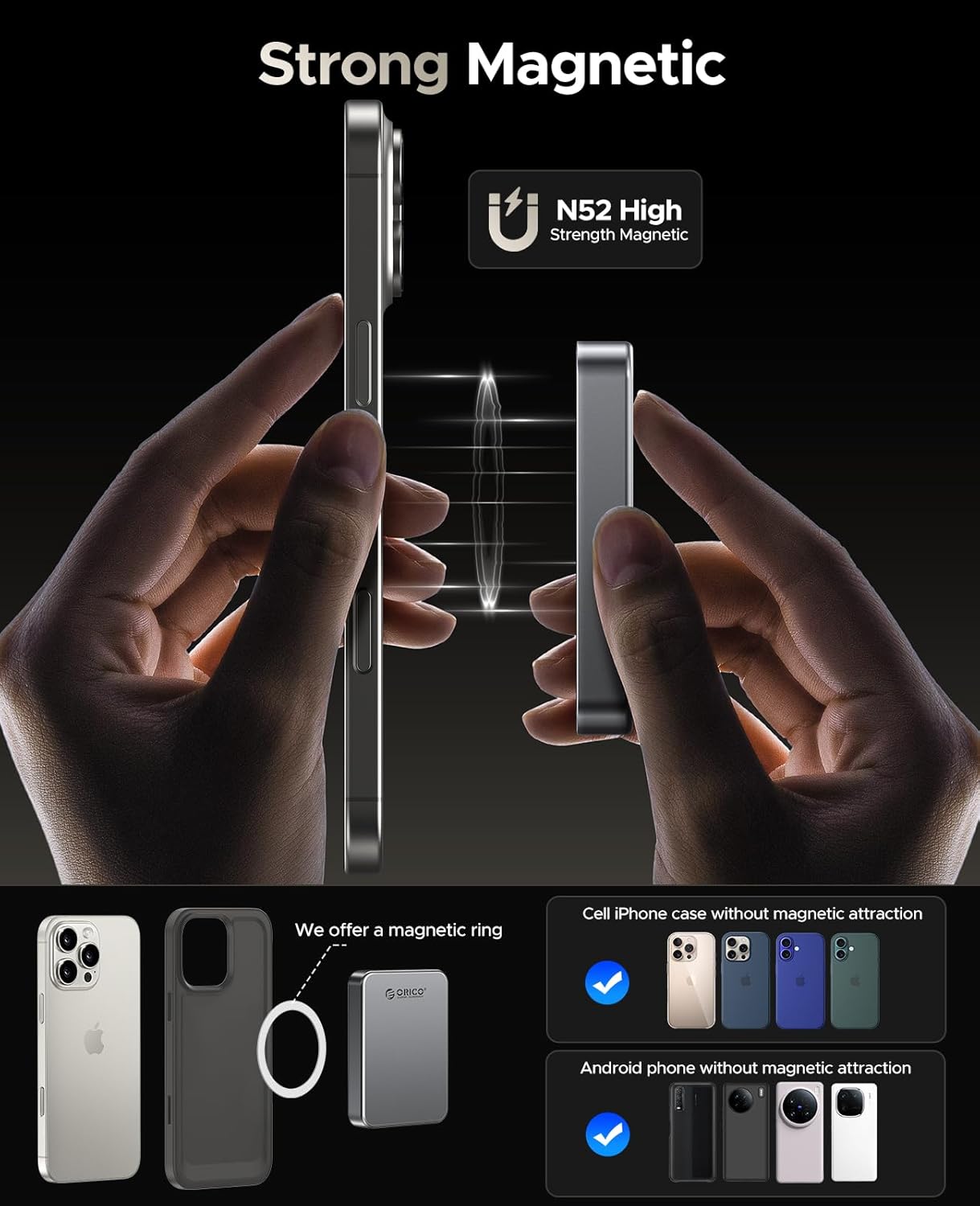 ORICO 512GB Magnetic Portable SSD, Metal Body, 4K 120 fps ProRes HDR Record and Store, Up to 460MB/s, USB C&A 2 in 1 Cable, External SSD Compatible with iPhone 16 Pro Max, Tablet, Computer - K5PLUS