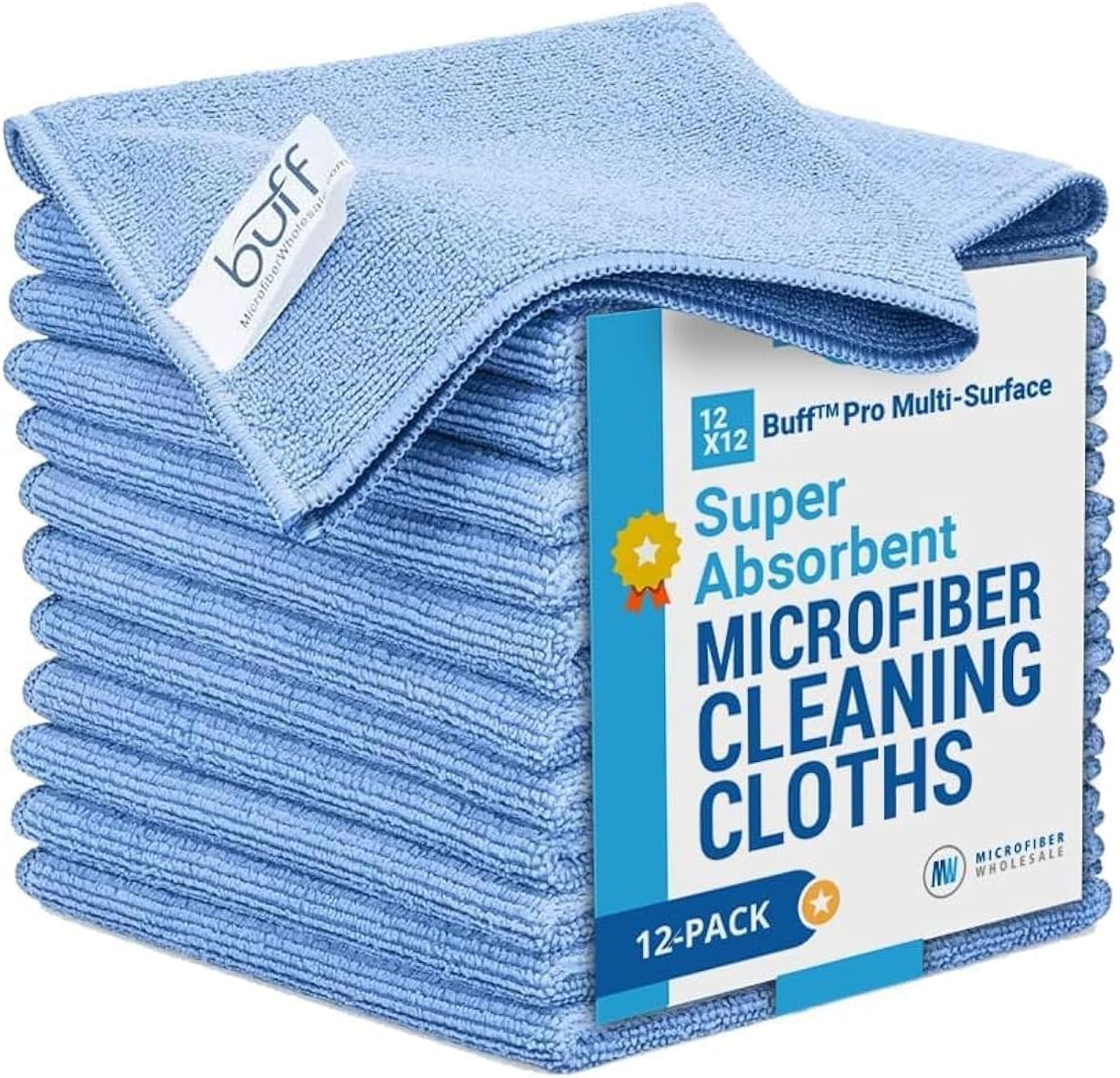 12" x 12" MW Pro Multi-Surface Microfiber Cleaning Cloths | Blue - 12 Pack | Premium Microfiber Towels for Cleaning Glass, Kitchens, Bathrooms, Automotive, Supplies & Products