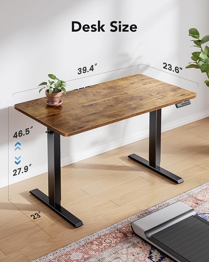 HUANUO 40" x 24" Electric Standing Desk Adjustable Height, 4 Memory Height Settings, Headphone Hook, Cable Manager, Sit Stand Up Desk for Home Office & Computer Workstation, Vintage Brown