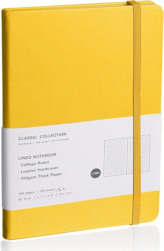 Lined Journal Notebook, (bright yellow), 160 Pages, Medium 5.7 inches x 8 inches - 100 gsm Thick Paper, Hardcover
