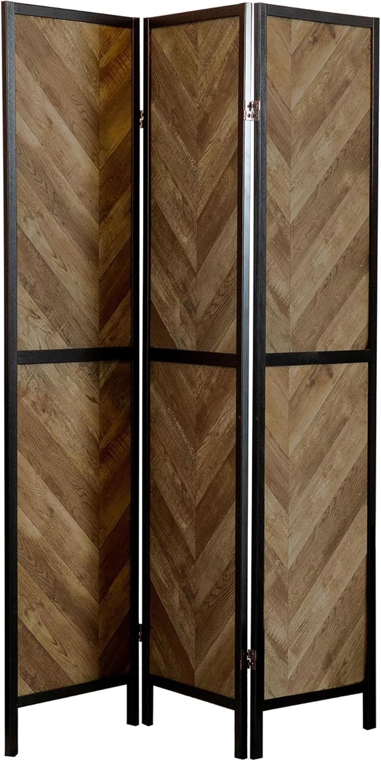 NicBex Room Divider 3 Panel Room Dividers with Herringbone Pattern Partition Room Dividers and Folding Privacy Screens Wall Divider for Home, Room Separation,52"W x 0.75"D x 70.25"H, Rustic Tobacco