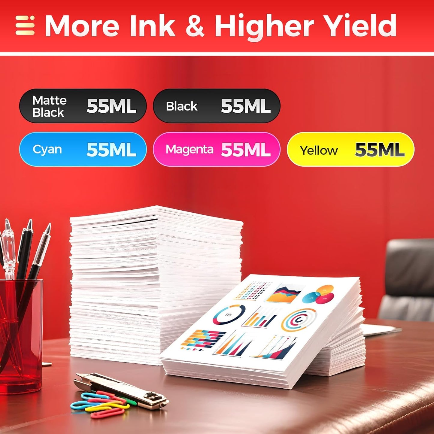 PFI-030 Pigment Ink Tank Kit 5-Pack 55ml High Capacity Replacement for Canon PFI-030 PFI030 Ink Cartridges Compatible for Canon imagePROGRAF TA-20 TA-30 TM-240 TM-340 Printer Black Cyan Yellow Magenta