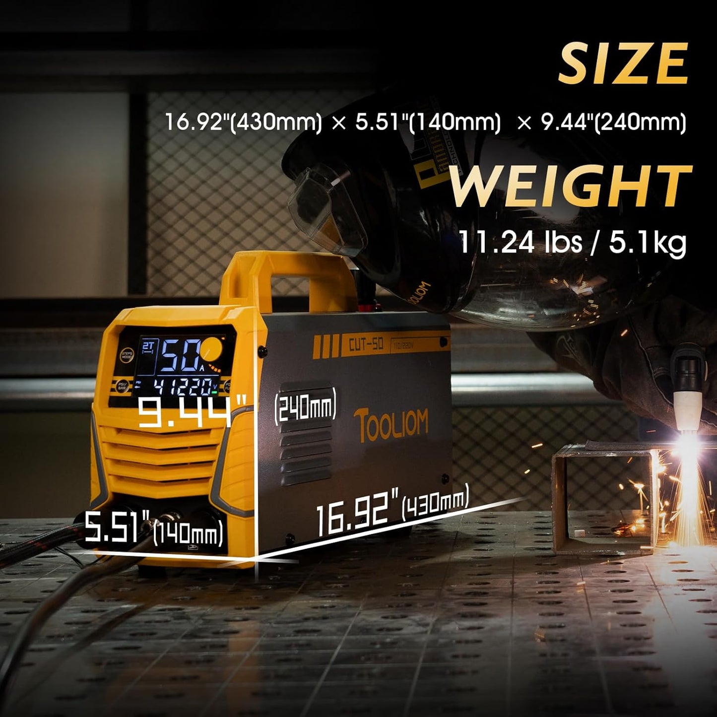 TOOLIOM Large LCD Display Plasma Cutterï¼, 50A Dual Voltage 110V/220V Metal Cutting Machine with Air Pressure Display and 2T/4Tï¼, 1/2" Clean Cut