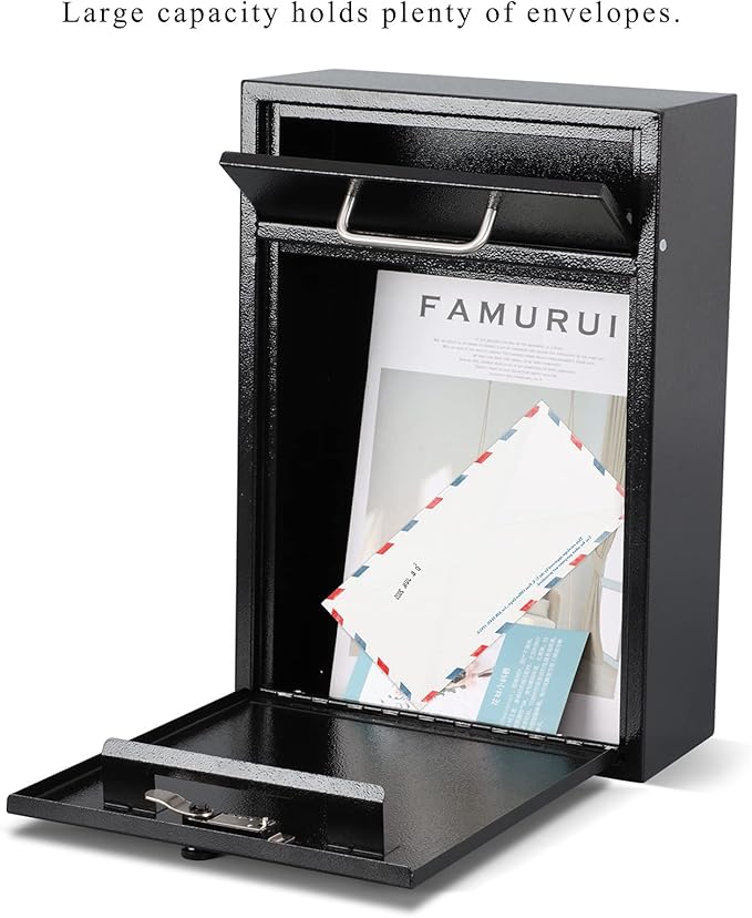 KYODOLED Steel Combination Lock Mail Boxes Outdoor,Locking Wall Mount Mailbox,Security Lock Drop Box,Collection Boxes,16.2H x 11.22L x 4.72W Inches,Black X Large