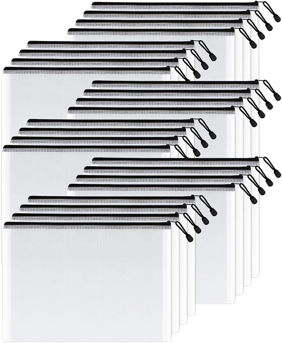 SUNEE Mesh Zipper Pouch 11x16 in (Black, 24 Packs),Extra Large Water-Resistant Zip Bag for School Office Supplies, Puzzles & Games Organizing Storage