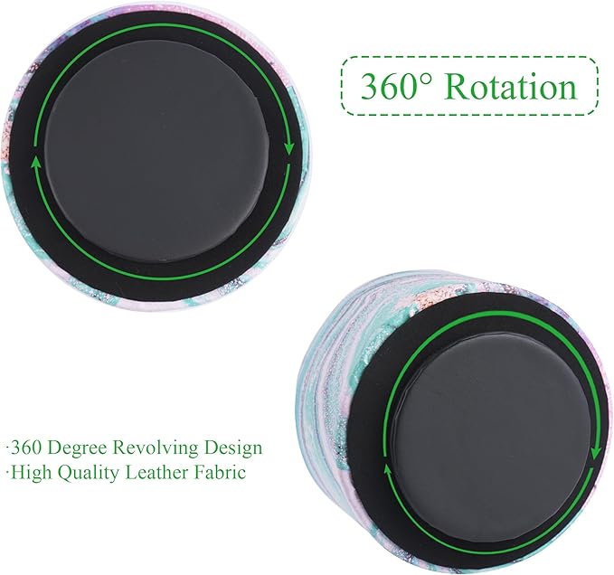 Round Leather Art Supply Organizer,Remote Control Holder,360-degree Rotating Pen Organizer with 4 Compartments(1-Pink Green Splash Ink)